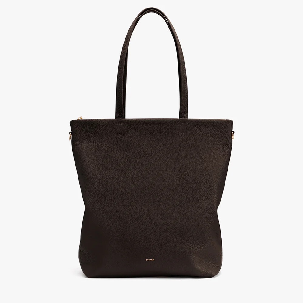 Cuyana Tall Easy Zipper Leather Tote Bag in Mocha
